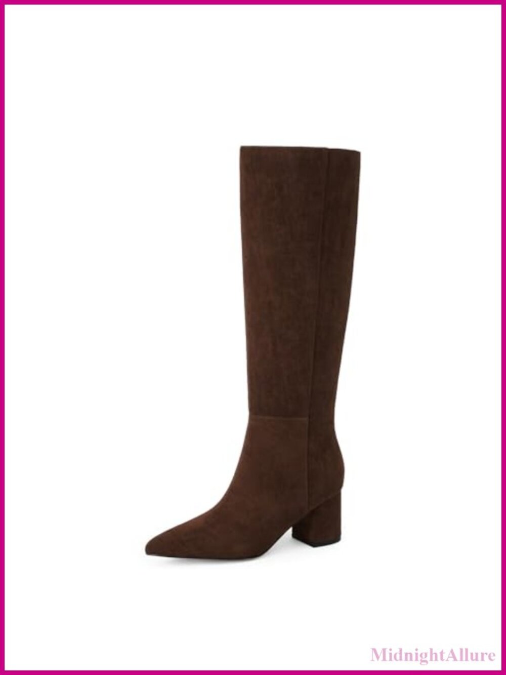 Womens Knee High Boots Chunky Low Heel Pointed Toe Tall